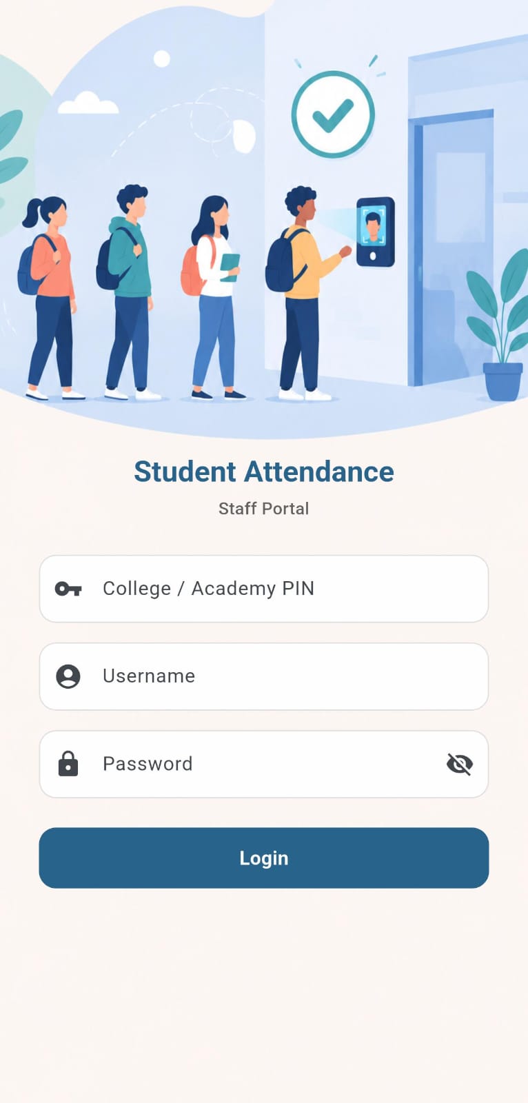EduERP mobile app staff login screen